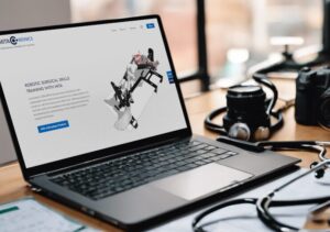 Innovative Welsh Digital Design Displaying Robotic Surgery Training Interface on Laptop