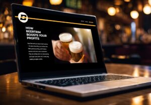 Professional website design showcasing BeerTrim profit-boosting tool in a pub setting, emphasizing efficient customer service and technology in Wales.
