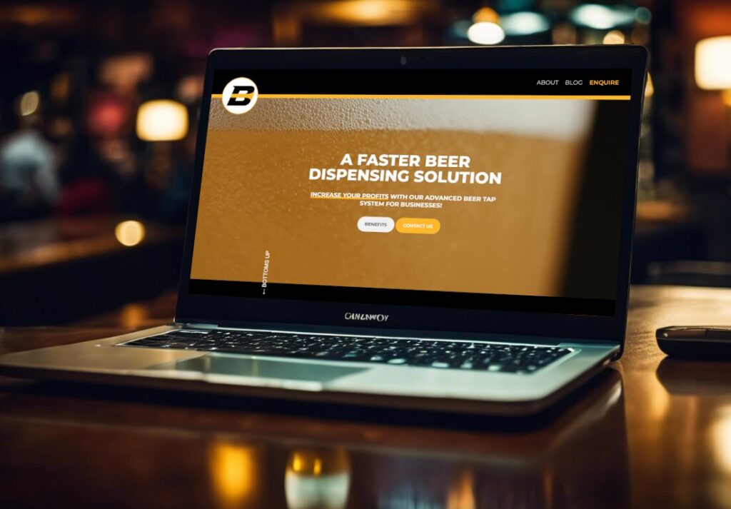 Innovative beer tap technology showcased on laptop screen by Welsh web design firm