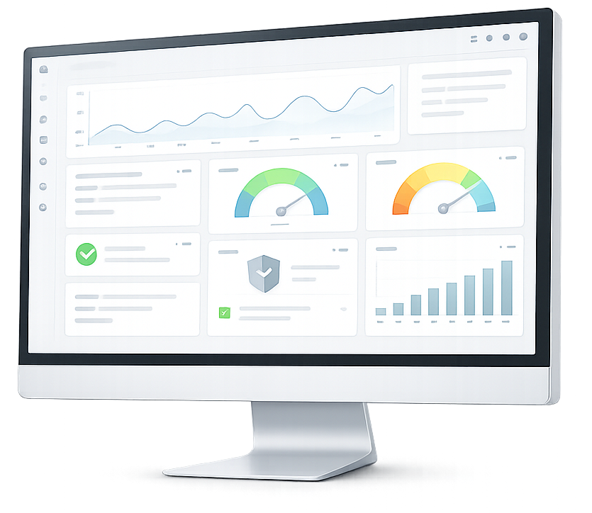 A graphic representing website development, health and secure hosting