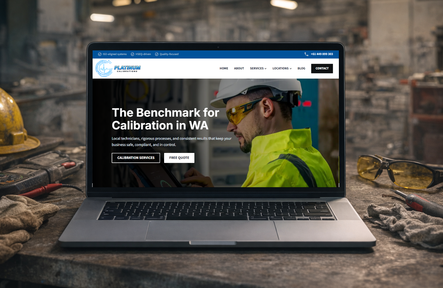 Platinum Calibrations website laptop designed by Clickboom
