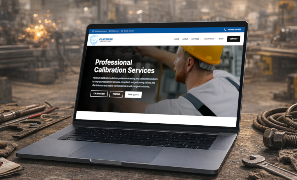Platinum Calibrations website laptop view designed by Clickboom