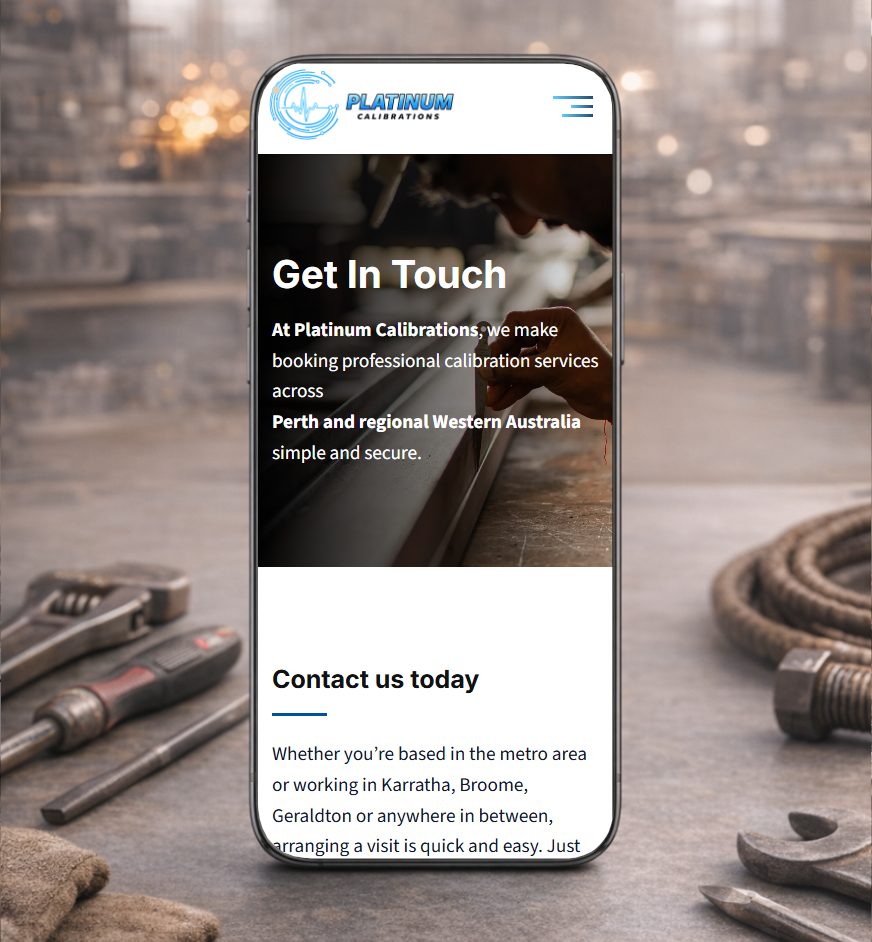 Platinum Calibrations website mobile screenshot designed by Clickboom