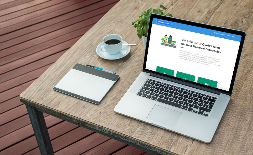 Efficient online platform design for removal company comparison on a laptop in Wales, showcasing local web development expertise.
